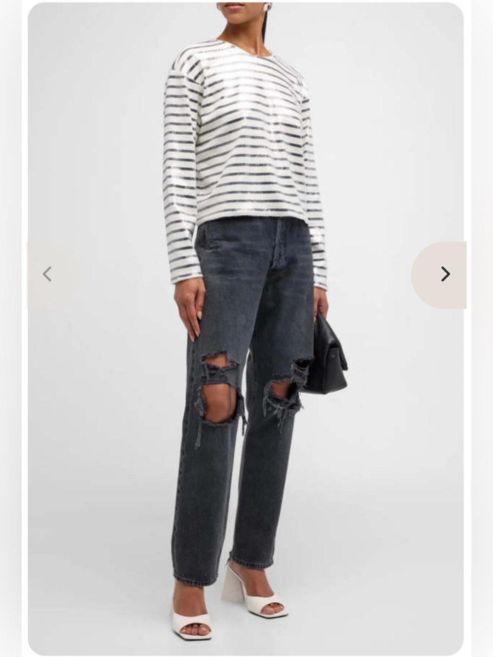 Frame Striped Sequin-embellished Cotton top Navy